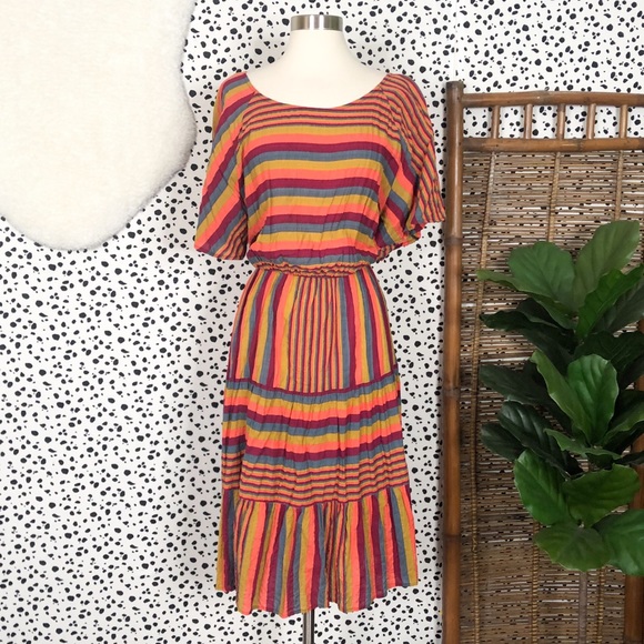 Ces Femme Dresses & Skirts - Ces Femme | Chic Soul Striped Tiered Midi Boho Short Sleeve Dress 3X